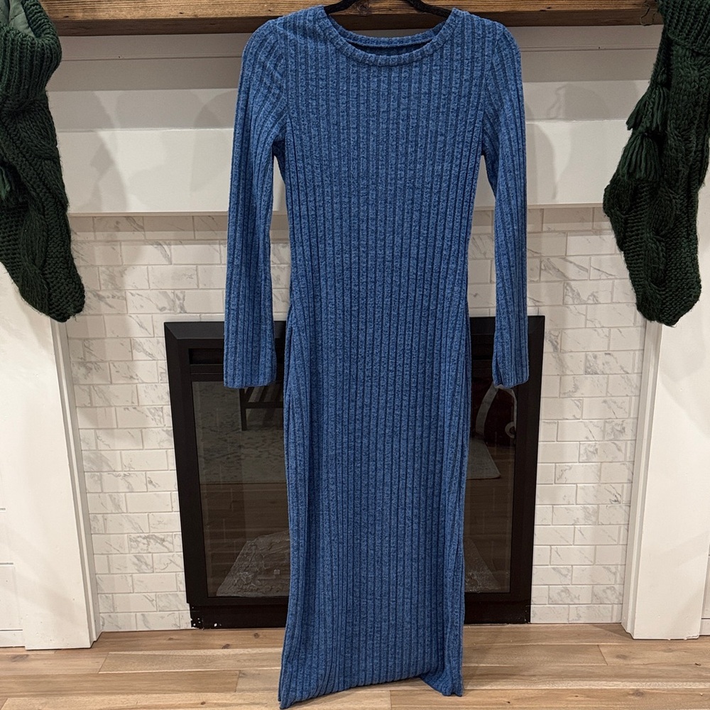 Blue Ribbed Knit Dress long bodycon 2 for $20